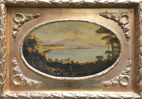 View of Naples, Posillipo School, Italy, Oil on Canvas, Framed-YUW-1299969