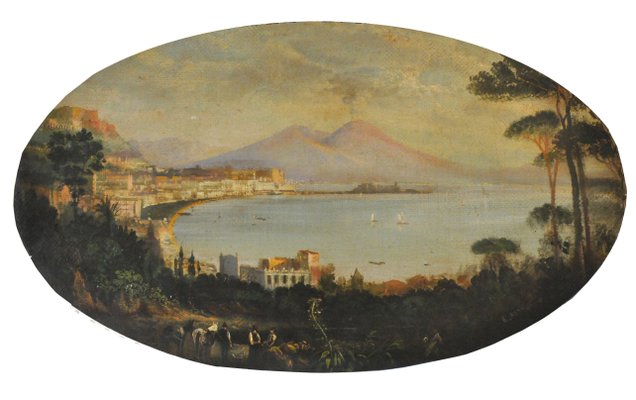 View of Naples, Posillipo School, Italy, Oil on Canvas, Framed-YUW-1299969