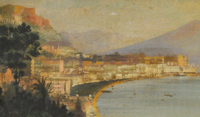 View of Naples, Posillipo School, Italy, Oil on Canvas, Framed-YUW-1299969