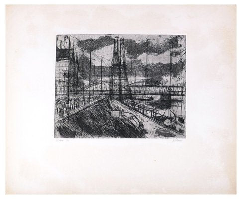 View of Rotterdam - Original Etching by R. Klaveren-Exel - 1970s 1970s-ZCI-761037