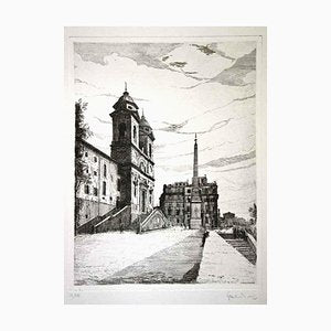 View of Trinità dé Monti (Rome, Italy) - Original Etching by G. Malandrino 1970s-ZCI-755010