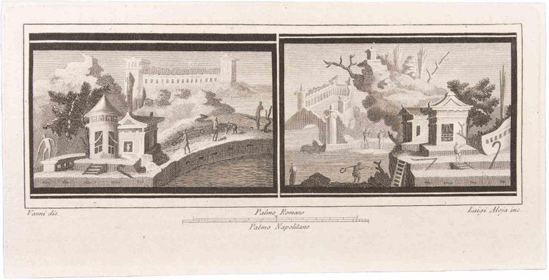 Vincenzo Aloja, Landscapes with Monuments, Etching, 18th Century-ZCI-1760616