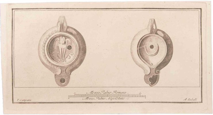 Vincenzo Campana, Oil Lamp with Decoration, Etching, 18th Century-ZCI-1760650