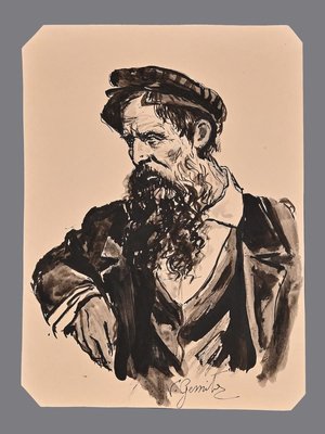 Vincenzo Groan, Pensive Portrait, Ink, Late 19th Century-ZCI-903105