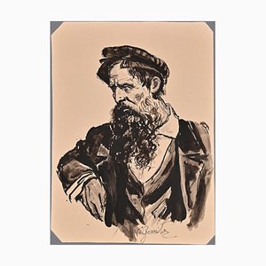 Vincenzo Groan, Pensive Portrait, Ink, Late 19th Century-ZCI-903105