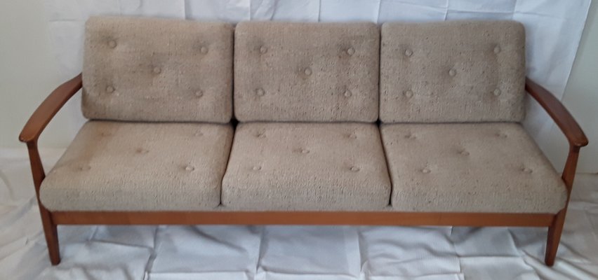 Vinitage German Cherrywood and Beige Wool Daybed from Straub, 1970s-HOI-647212