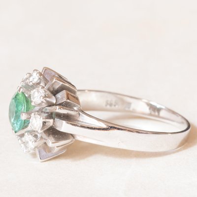 Vintage 14k White Gold Daisy Ring with Green Tourmaline and Brilliant Cut Diamonds, 1970s-PPA-2022344