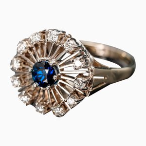 Vintage 18 Karat Gold Ring with Sapphire and Diamonds-AX-1054393