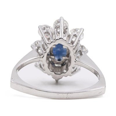 Vintage 18k White Gold Daisy Ring with Sapphire and Diamonds, 1960s-PPA-2016984