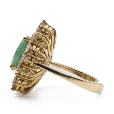 Vintage 18k Yellow Gold Daisy Ring with Emerald and Diamonds, 1960s-PPA-2036552