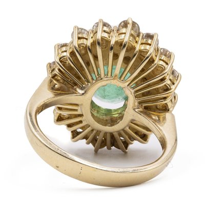 Vintage 18k Yellow Gold Daisy Ring with Emerald and Diamonds, 1960s-PPA-2036552