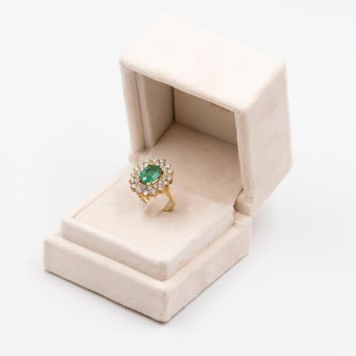 Vintage 18k Yellow Gold Daisy Ring with Emerald and Diamonds, 1960s-PPA-2036552