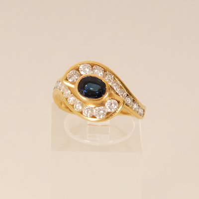 Vintage 18k Yellow Gold Natural Diamond & Sapphire Ring-GOE-1226634