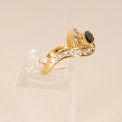 Vintage 18k Yellow Gold Natural Diamond & Sapphire Ring-GOE-1226634