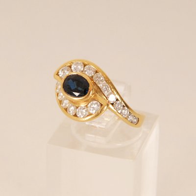 Vintage 18k Yellow Gold Natural Diamond & Sapphire Ring-GOE-1226634