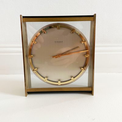 Vintage 1960s Hollywood Regency Brass Glass Table Clock from Kienzle, Germany-QZ-1441765