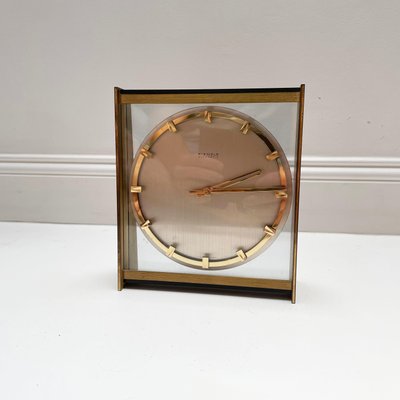 Vintage 1960s Hollywood Regency Brass Glass Table Clock from Kienzle, Germany-QZ-1441765