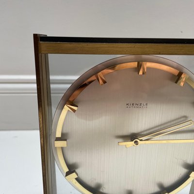 Vintage 1960s Hollywood Regency Brass Glass Table Clock from Kienzle, Germany-QZ-1441765