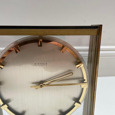 Vintage 1960s Hollywood Regency Brass Glass Table Clock from Kienzle, Germany-QZ-1441765