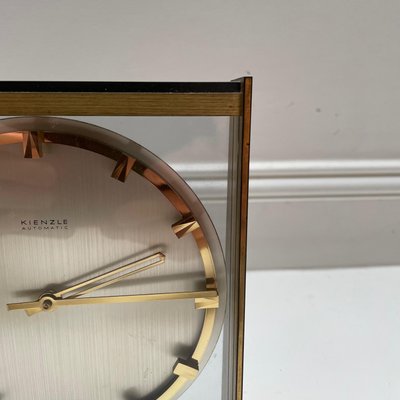 Vintage 1960s Hollywood Regency Brass Glass Table Clock from Kienzle, Germany-QZ-1441765