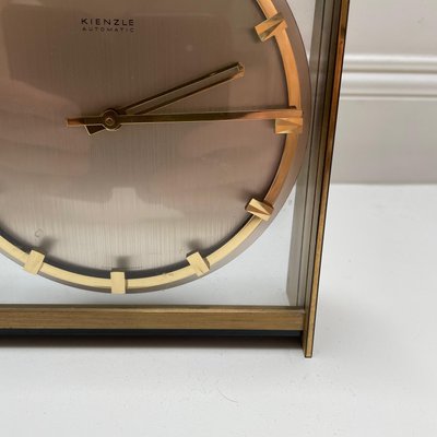 Vintage 1960s Hollywood Regency Brass Glass Table Clock from Kienzle, Germany-QZ-1441765