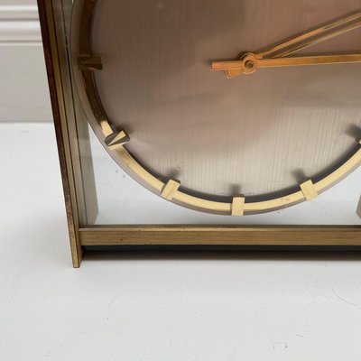 Vintage 1960s Hollywood Regency Brass Glass Table Clock from Kienzle, Germany-QZ-1441765