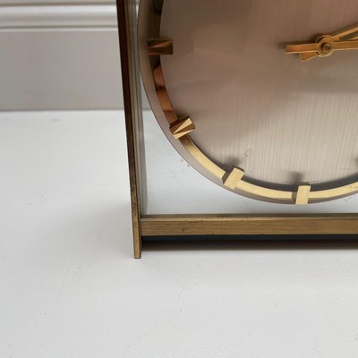 Vintage 1960s Hollywood Regency Brass Glass Table Clock from Kienzle, Germany-QZ-1441765