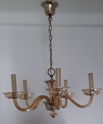 Vintage 5-Arm Ceiling Lamp in Slightly Luminous Tinted Murano Glass, 1970s-HOI-980273