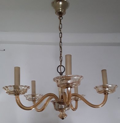 Vintage 5-Arm Ceiling Lamp in Slightly Luminous Tinted Murano Glass, 1970s-HOI-980273