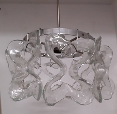 Vintage 8 Murano Ice Glass Elements Ceiling Lamp with Chrome-Plated Metal Frame from Kalmar Franken KG, 1970s-HOI-742186