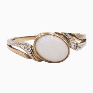 Vintage 8k Yellow Gold Opal and Diamond Ring-PPA-2040824