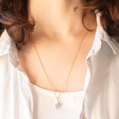 Vintage 9k Yellow Gold Chain Necklace with 9k Yellow and White Gold Pendant with Blue Topaz and Diamond, 1990s-PPA-2035218