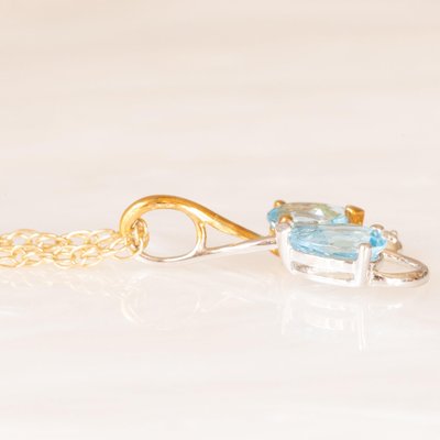 Vintage 9k Yellow Gold Chain Necklace with 9k Yellow and White Gold Pendant with Blue Topaz and Diamond, 1990s-PPA-2035218