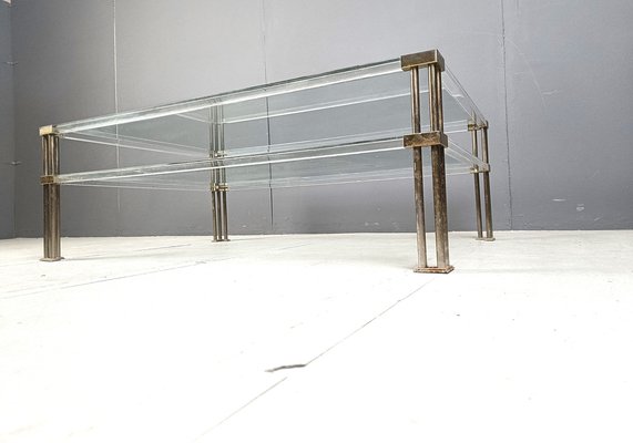 Vintage Acrylic and Brass Coffee Table, 1970s-IRH-2042931