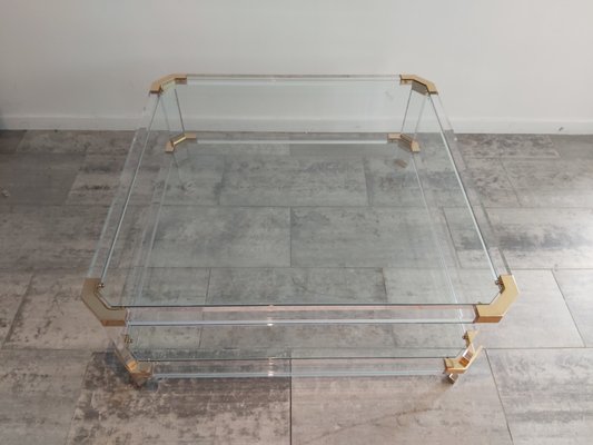 Vintage Acrylic Glass and Brass Coffee Table from Charles & Hollis Jones, 1970s-WBX-694283