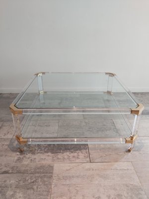 Vintage Acrylic Glass and Brass Coffee Table from Charles & Hollis Jones, 1970s-WBX-694283