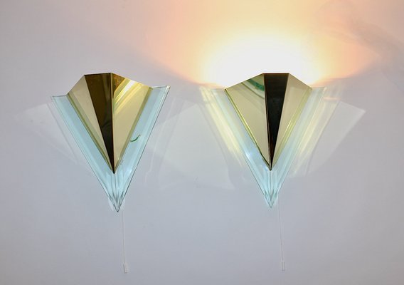 Vintage Acrylic Glass & Metal Sconces, 1990s, Set of 2-NB-1189194