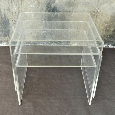 Vintage Acrylic Glass Side Tables, 1970s, Set of 3-WK-768975