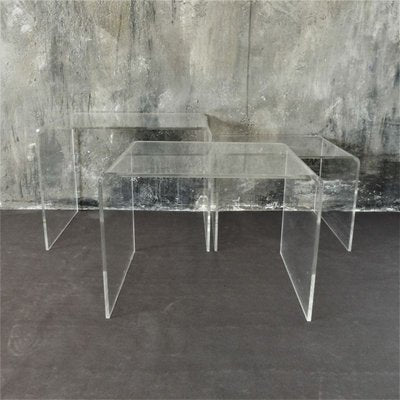 Vintage Acrylic Glass Side Tables, 1970s, Set of 3-WK-768975