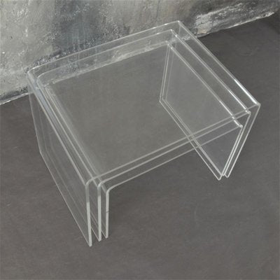 Vintage Acrylic Glass Side Tables, 1970s, Set of 3-WK-768975