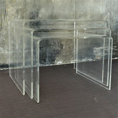 Vintage Acrylic Glass Side Tables, 1970s, Set of 3-WK-768975