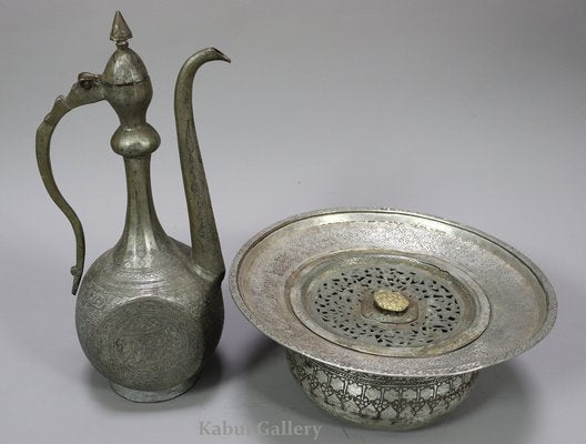 Vintage Afghan Engraved Pitcher and Basin Set in Copper, 1920s-UZN-1395094