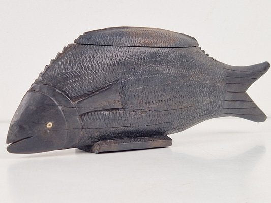 Vintage African Fish in Hand Carved Ebony Wood, 1950s-AXJ-2020503