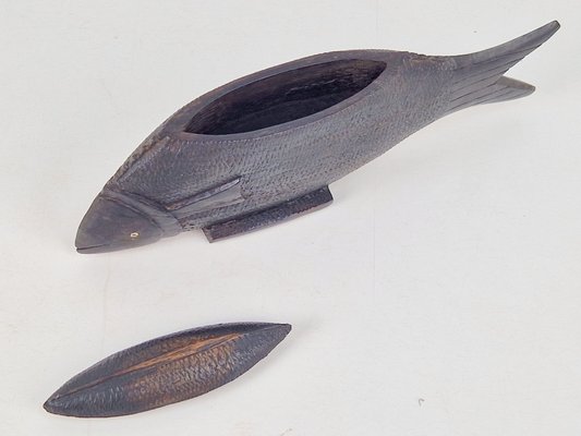 Vintage African Fish in Hand Carved Ebony Wood, 1950s-AXJ-2020503