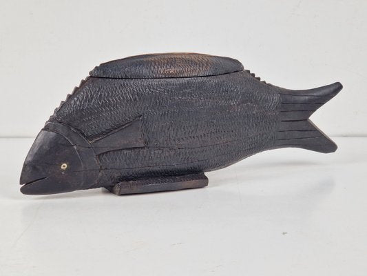 Vintage African Fish in Hand Carved Ebony Wood, 1950s-AXJ-2020503