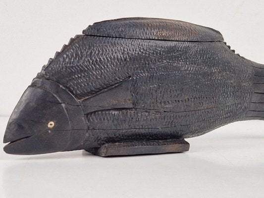 Vintage African Fish in Hand Carved Ebony Wood, 1950s-AXJ-2020503