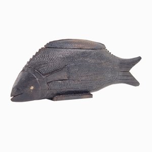 Vintage African Fish in Hand Carved Ebony Wood, 1950s-AXJ-2020503