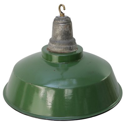 Vintage American Industrial Green Enamel and Glass Pendant Light-BLS-1393204