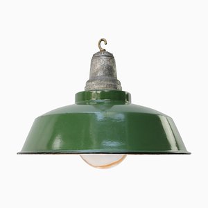 Vintage American Industrial Green Enamel and Glass Pendant Light-BLS-1393204