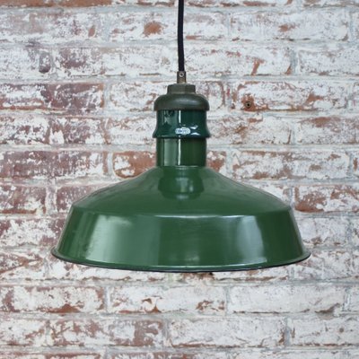 Vintage American Industrial Green Enamel Pendant Light-BLS-1750482